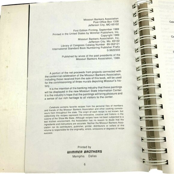 Celebrate A Centennial Cookbook Missouri Bankers Association 1989 Spiral Bound - Picture 5 of 12